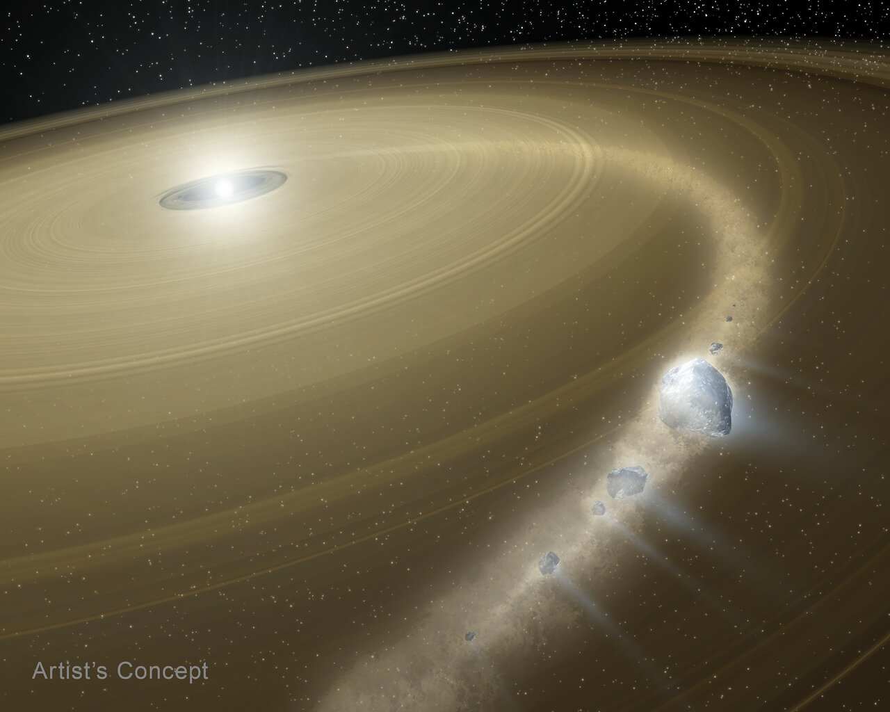 Artist's impression of a white dwarf and debris disc